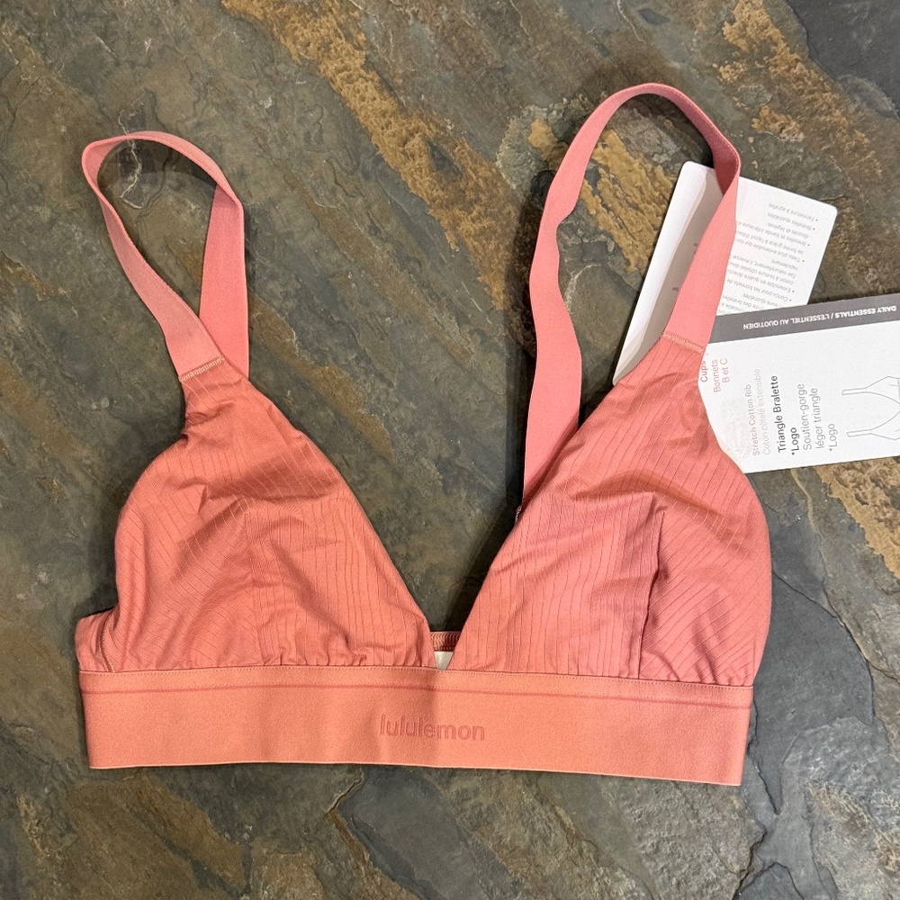 Lululemon Stretch Cotton Ribbed Logo Bralette *B/C Cup XXS Deco Pink Peach